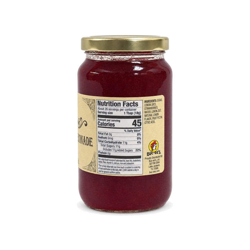 Back of the Buc-ee's Strawberry Lemonade Jam jar showing nutrition facts