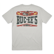 Back of Buc-ee’s Truck Shirt with vintage red pickup, crossed wrenches, distressed block lettering, and Since 1982 badge