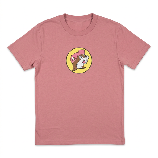 Buc-ee’s Youth Keep on Smiling T-shirt in dusty pink with pink-cap beaver logo on the chest