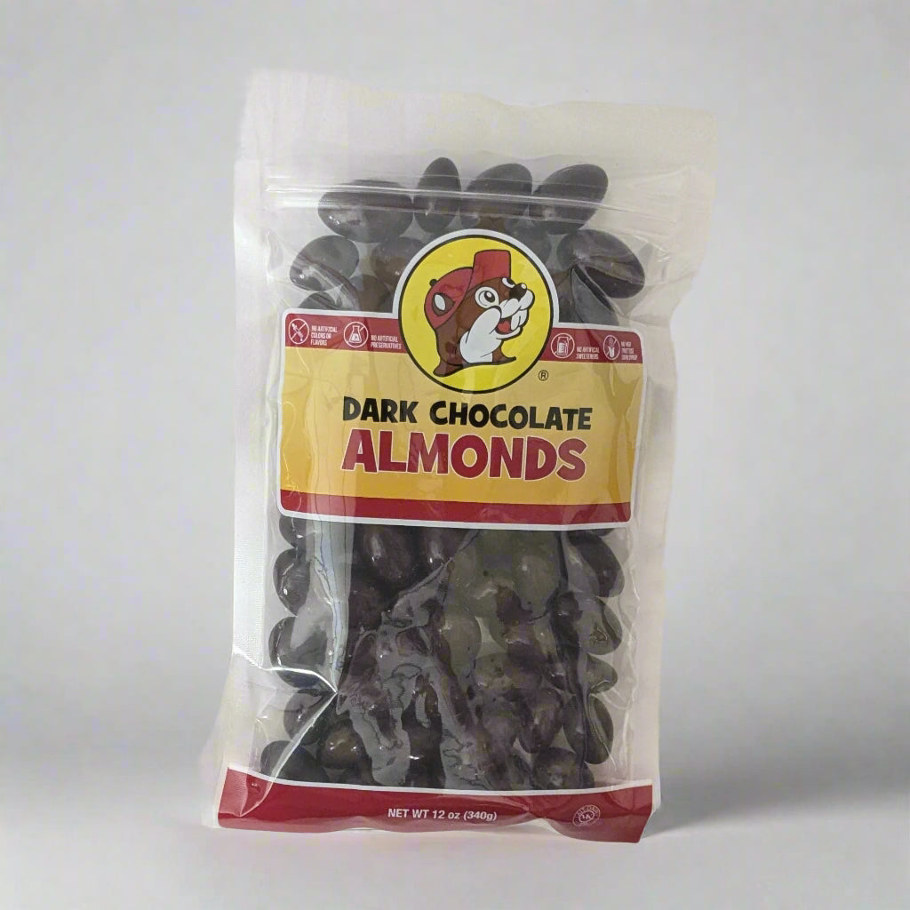 12oz bag of dark chocolate almonds from Buc-ee's