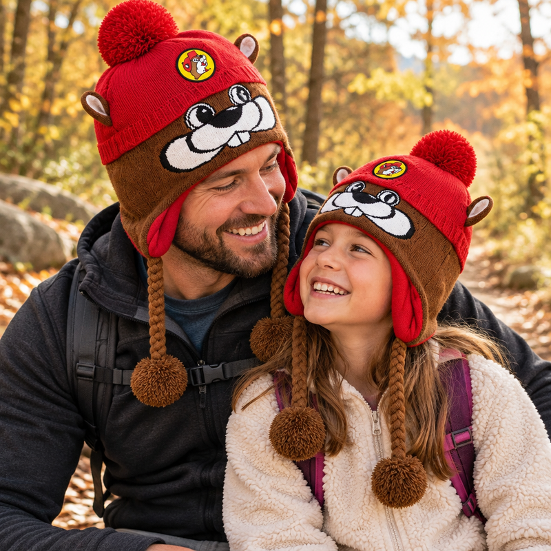 Buc-ee's Toddler Beaver Face Earflap Beanie & Mittens