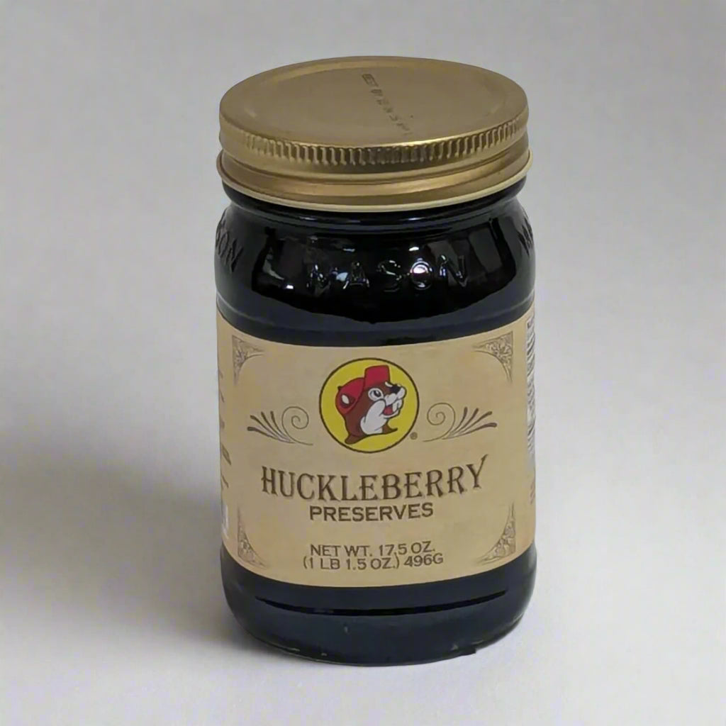 a 17.5 oz jar of huckleberry preserves from Buc-ee's