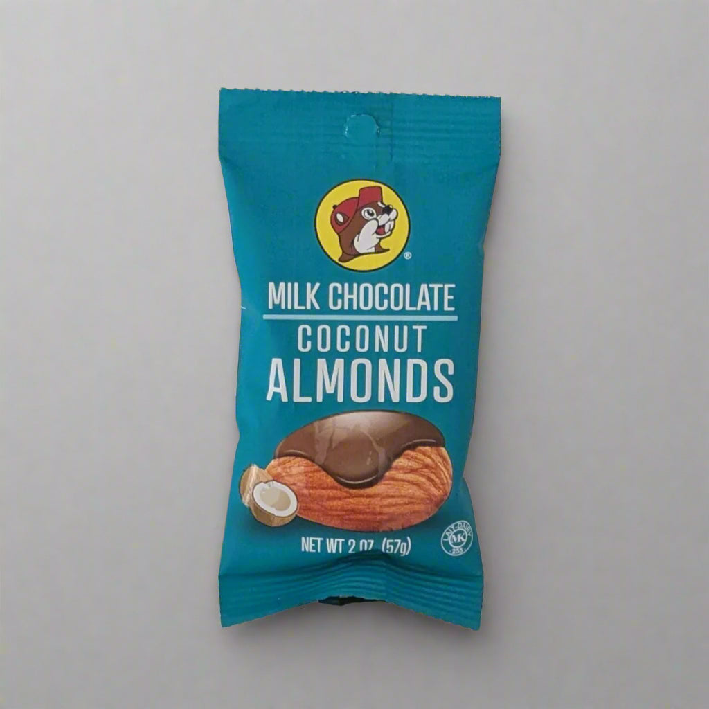 a 2oz bag of milk chocolate almonds from Buc-ee's