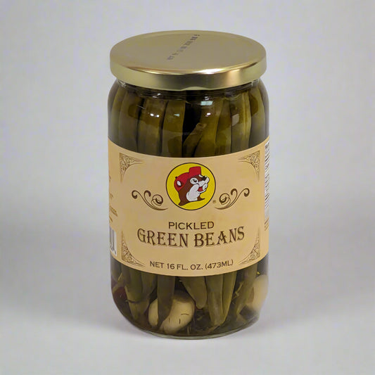 a 16 oz jar of pickled green beans from Buc-ee's