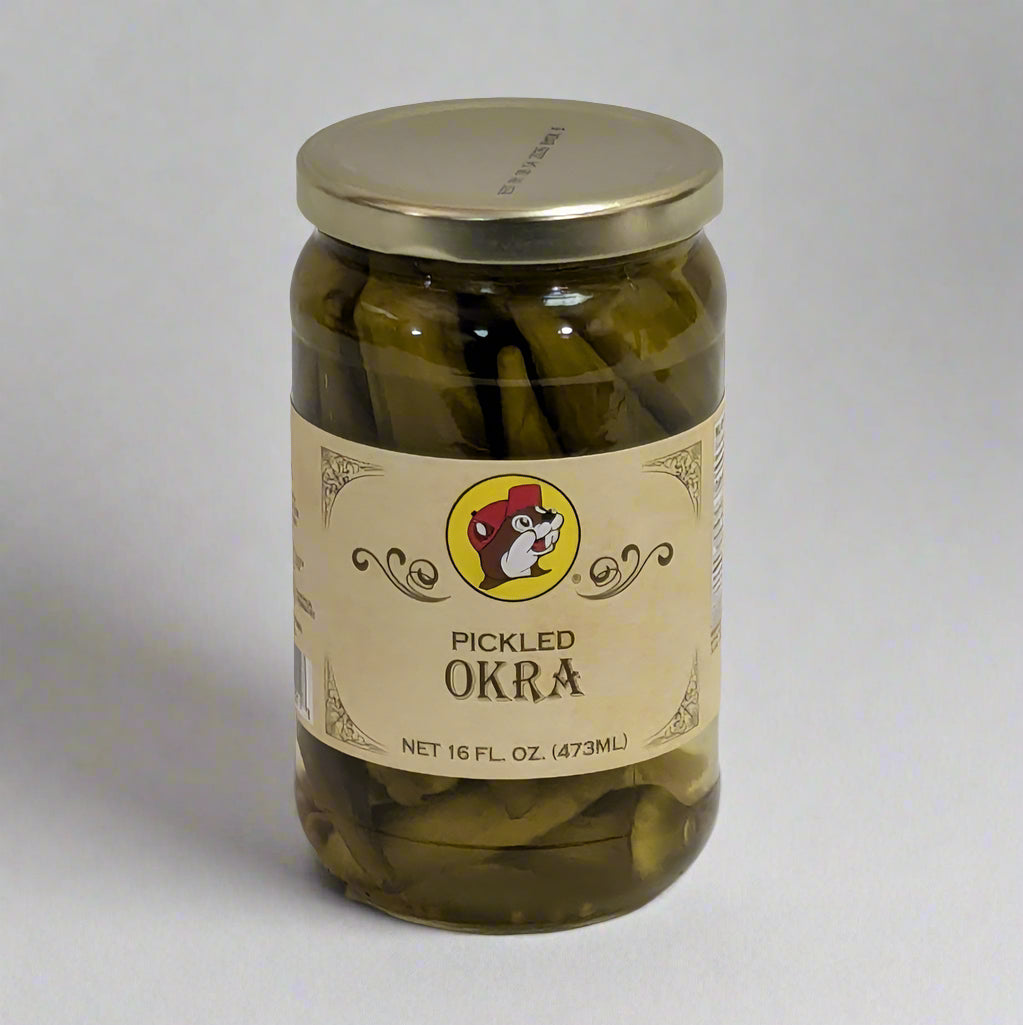 a 16 oz jar of pickled okra from Buc-ee's