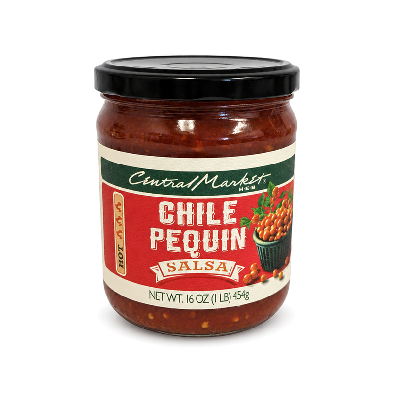 16 oz jar of Central Market Chile Pequin Salsa, Hot