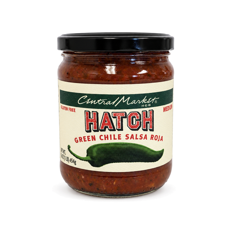 16 oz jar of Central Market Hatch Green Chile Salsa Roja, Medium