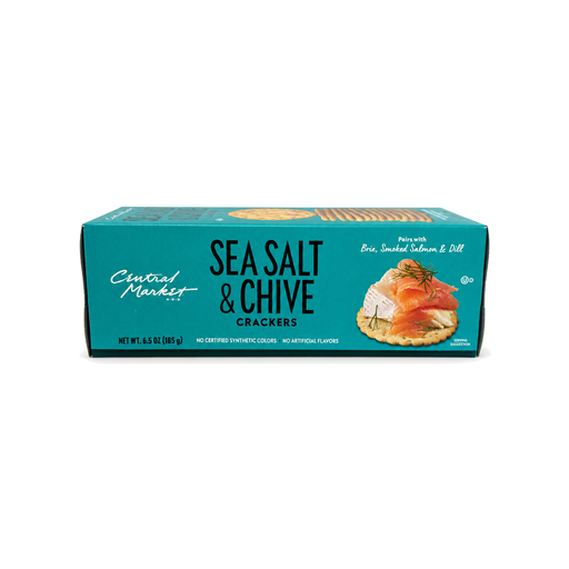 Central Market Sea Salt & Chive crackers 6.5 oz teal box