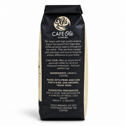 Back of the Cafe Olé Donut Shop ground coffee bag