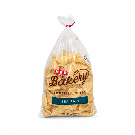 16 oz bag of H-E-B Bakery Sea Salt tortilla chips