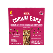 Box of H-E-B Cranberry White Chocolate Raspberry Chewy Bars, 8 count