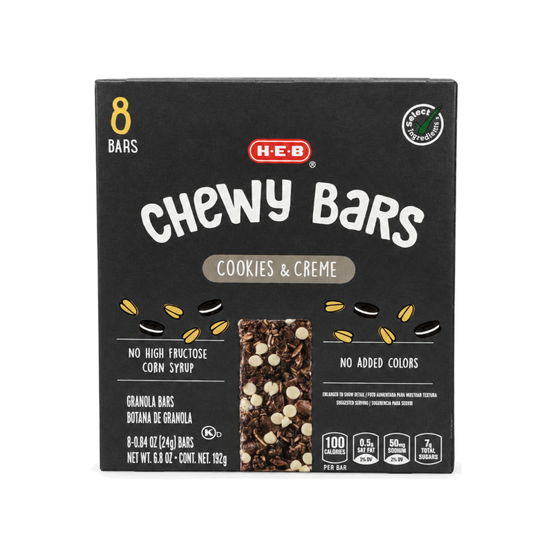 Box of H-E-B Cookies & Creme Chewy Bars, 8 count