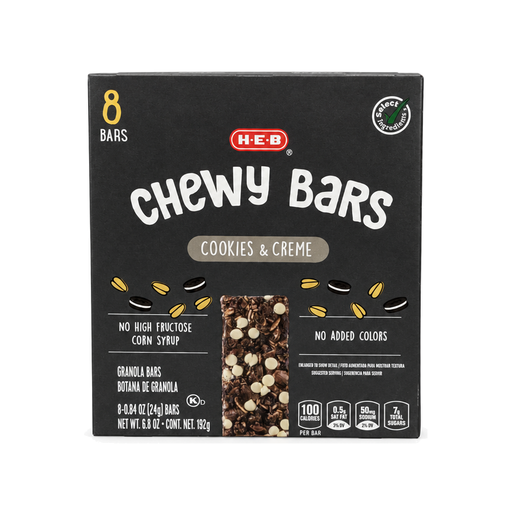 Box of H-E-B Cookies & Creme Chewy Bars, 8 count