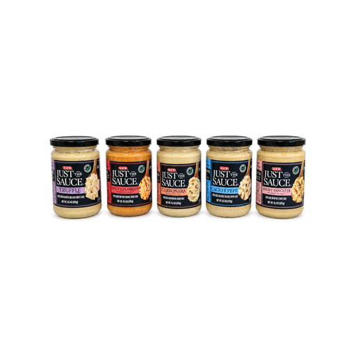 H-E-B Just the Sauce pasta sauces in Truffle, Spicy Calabrian, Carbonara, Cacio e Pepe and Smoky Pancetta, 16.5 oz glass jars