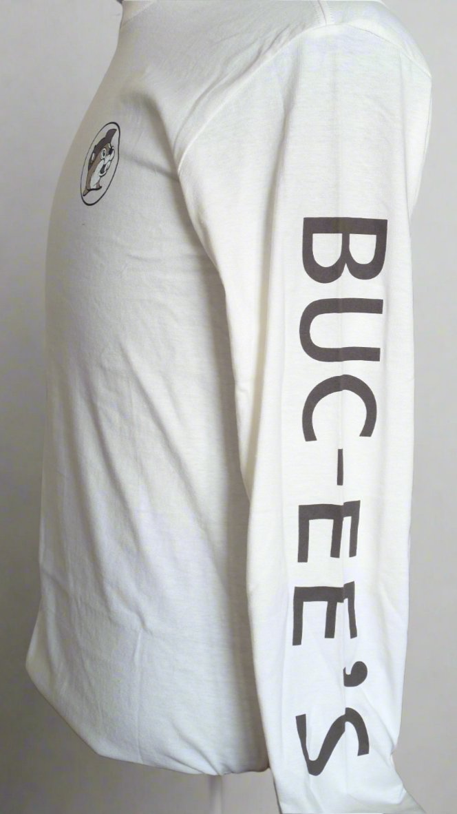 Buc-ee's White Long Sleeve Shirt with Sleeve Text