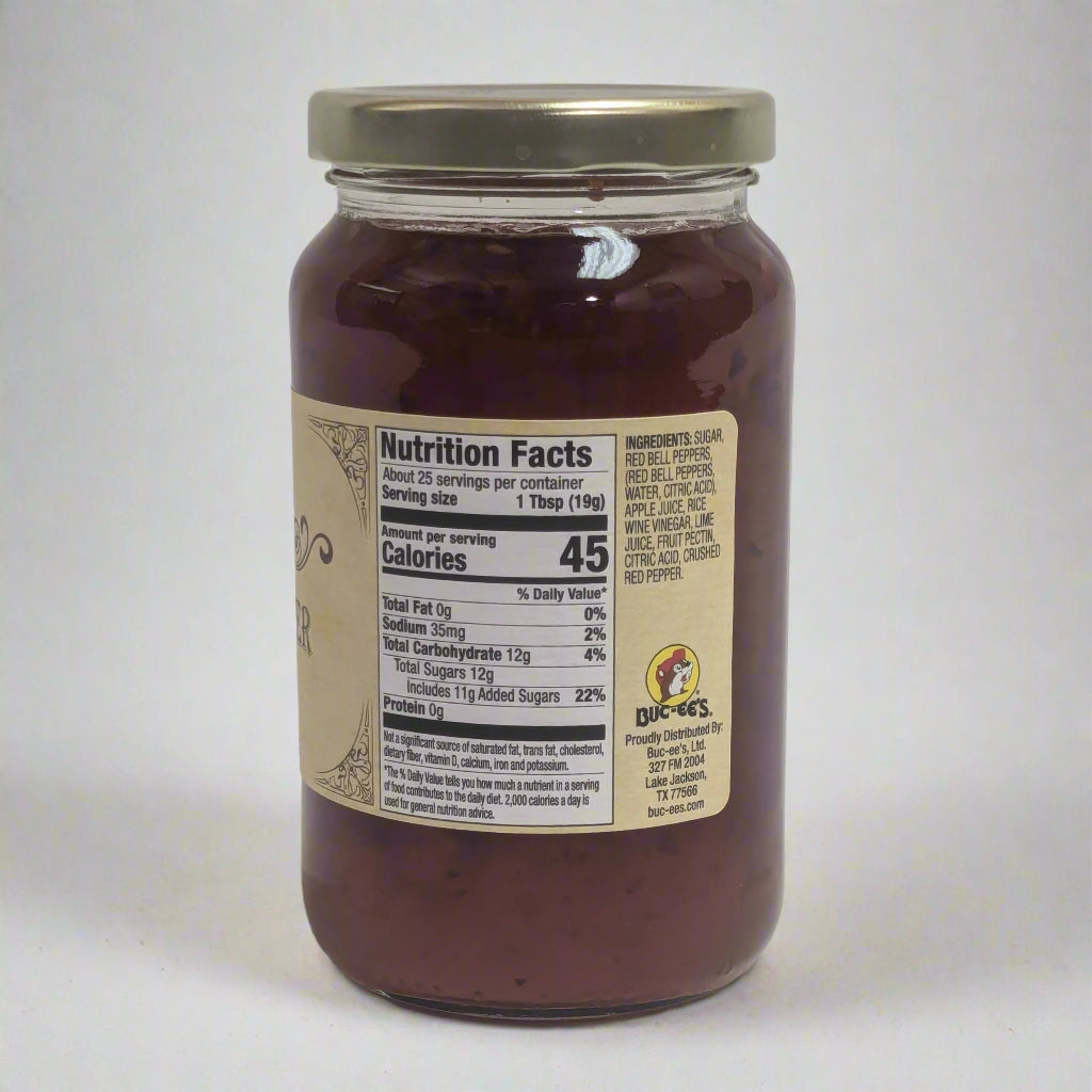 nutrition facts for red pepper jelly from Buc-ee's