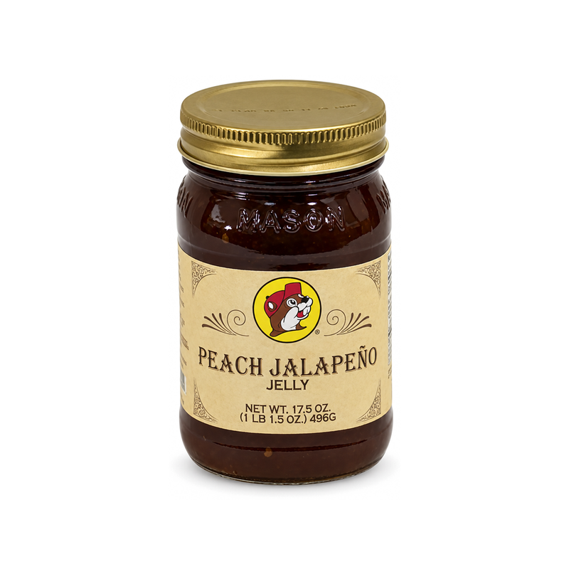 Jar of Buc-ee's Peach Jalapeño Jelly, front label