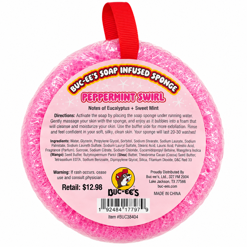 Buc-ee's Christmas Peppermint Swirl Soap Infused Sponge