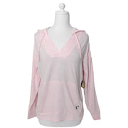 Pink hoodie on a mannequin against a white background
