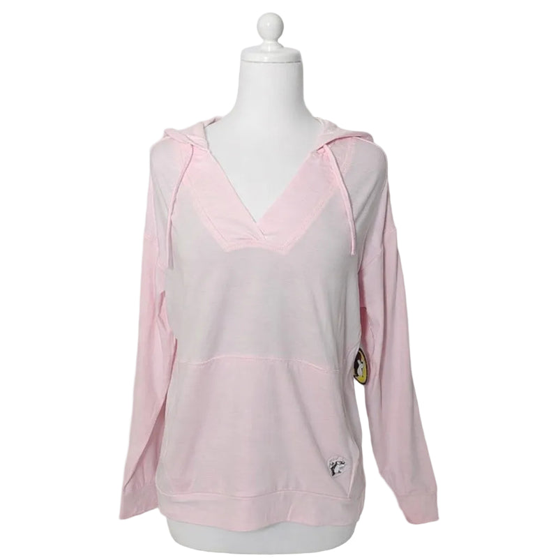 Pink hoodie on a mannequin against a white background