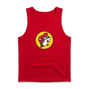 Buc-ee’s Red Logo Tank, sleeveless scoop-neck top with large yellow beaver logo on the chest