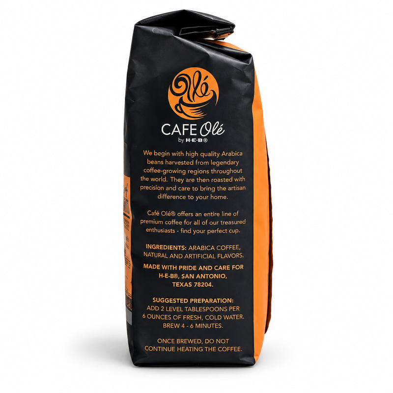 Side of the Cafe Olé Taste of San Antonio whole bean coffee bag