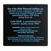 Side panel of the Cafe Olé Snickernut Cookie pods box