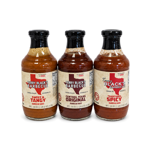 Terry Black's Barbecue sauce trio in 18 oz bottles: Sweet & Tangy, Central Texas Original and Traditional Spicy