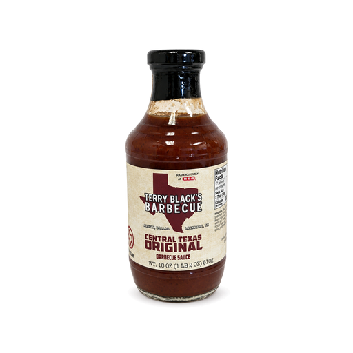 Terry Black's Central Texas Original Barbecue Sauce in an 18 oz bottle, a classic Lockhart-style BBQ sauce for brisket