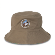 Khaki side of the Buc-ee's reversible twill bucket hat with logo patch