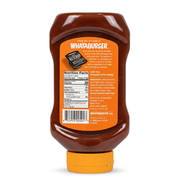Whataburger Spicy Ketchup squeeze bottle back label with nutrition facts and ingredients, made with red jalapeño purée