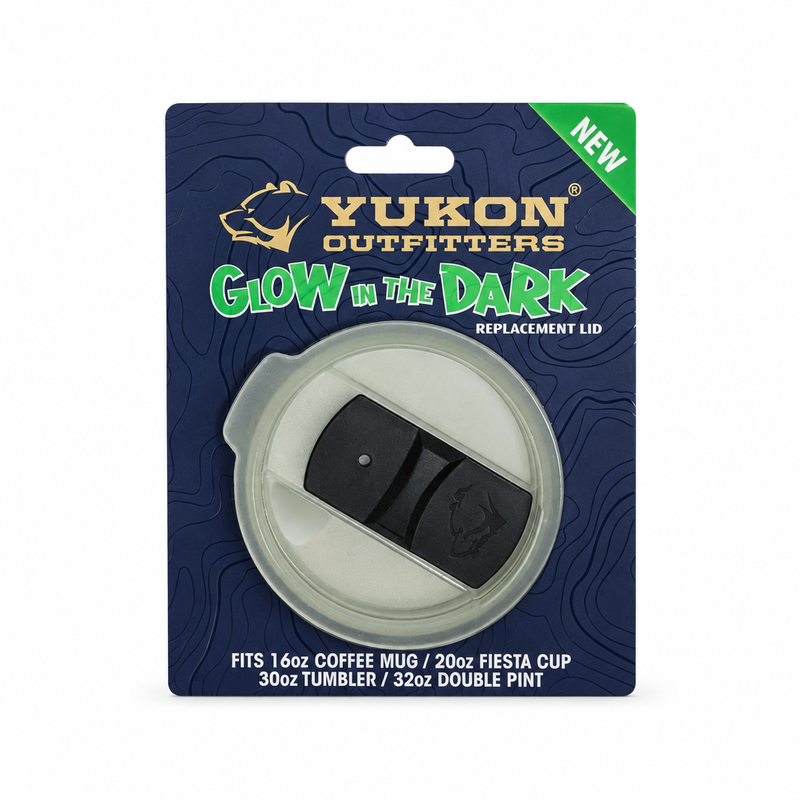 Yukon Outfitters Glow in the Dark replacement lid with black slider, fits 30 oz tumblers and 32 oz double pints