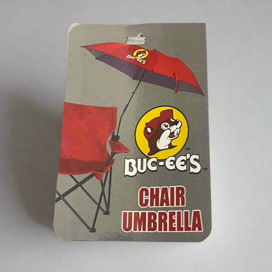 Buc-ee's Chair Umbrella | Red Clip-On Shade with Buc-ee on Top