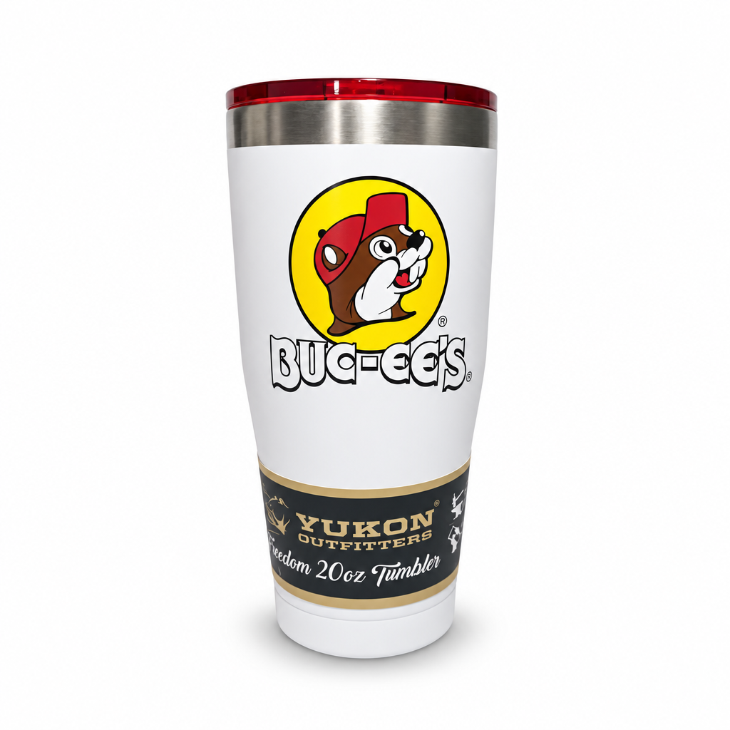 White Buc-ee's 20 oz Yukon tumbler with Buc-ee the Beaver logo