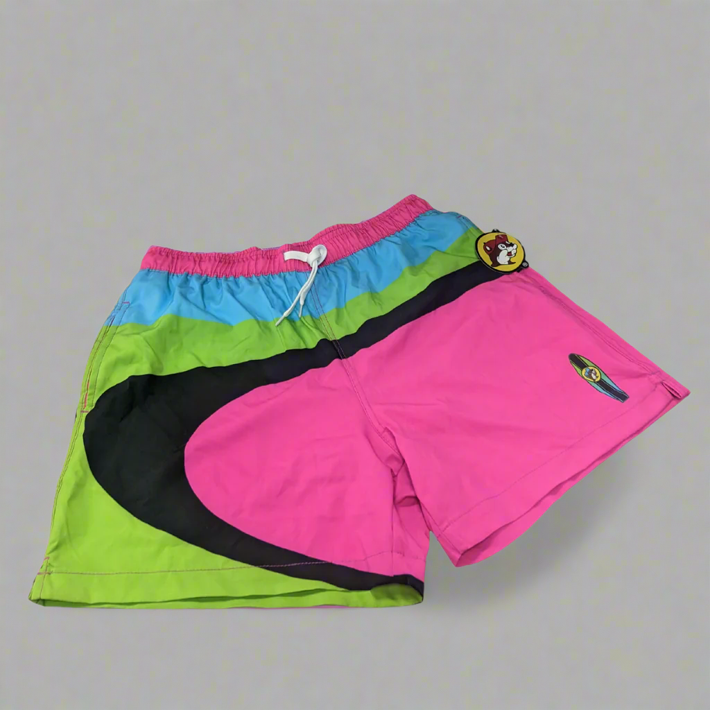 Buc-ee's Surf Swim Shorts | Pink, Green & Blue Color-Block Trunks