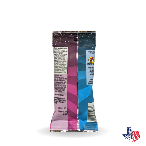 Back of the pink and blue Cotton Candy Cosmic Pops bag showing nutrition facts