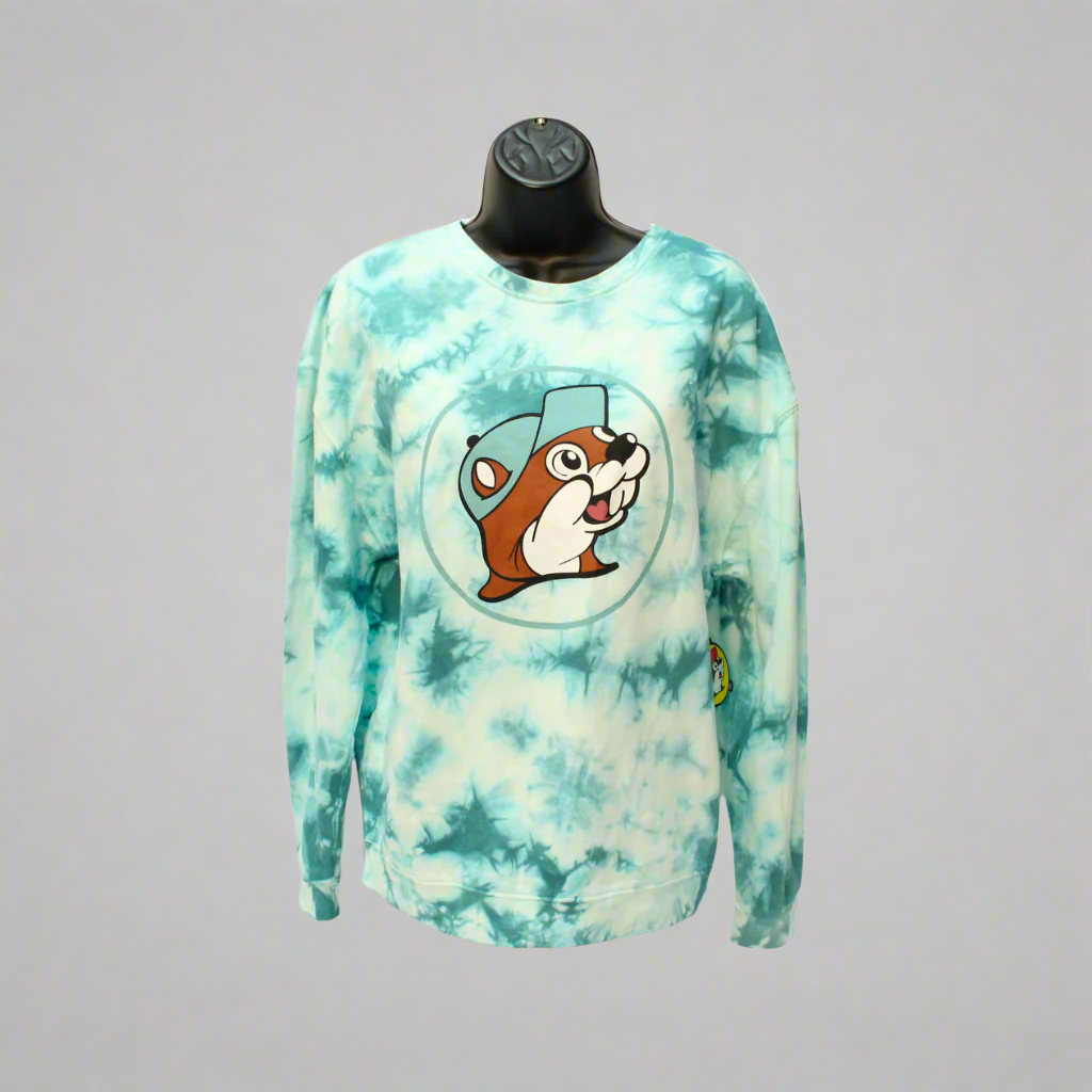 Buc-ee's Turquoise Tie-Dye Crew Sweater