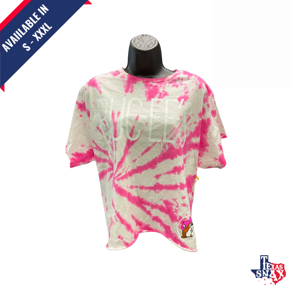 Buc-ee's Pink & White Tie-Dye Burst Crop Top