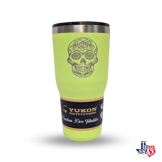 Green Tumbler with Silver Skull Design