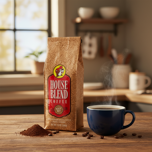 A package of Buc-ee's Ground House Blend Medium Roast Coffee.