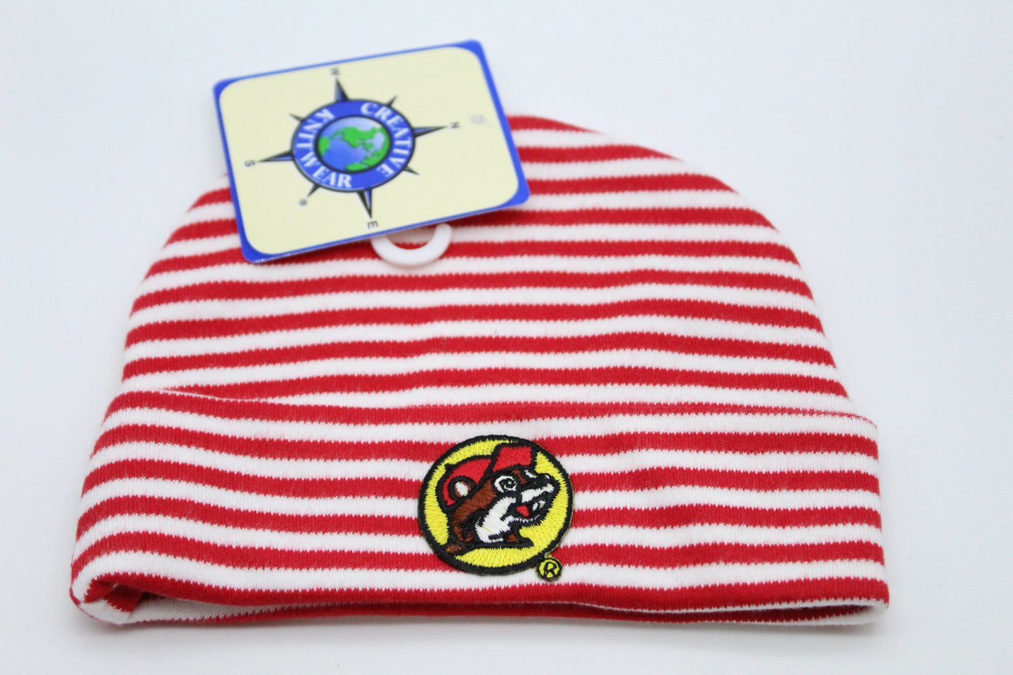 Infant Red and White Striped Beanie