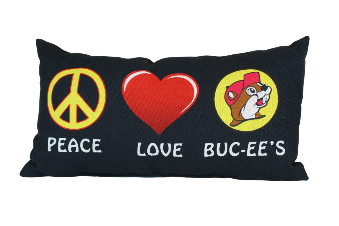 Buc-ee's Peace & Heart Black Pillow