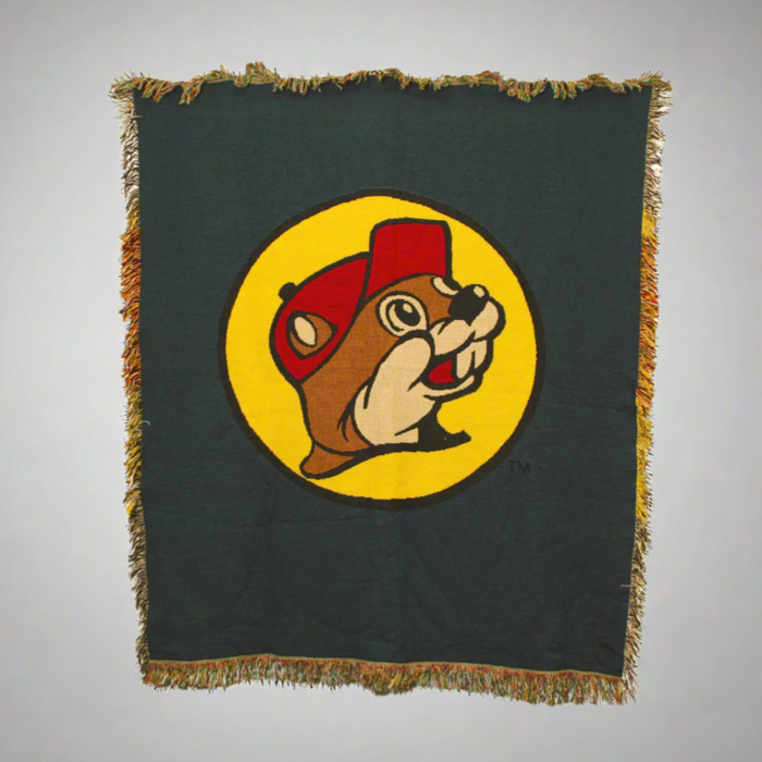 Buc-ee's Blue and Black Tapestry Throw Blanket